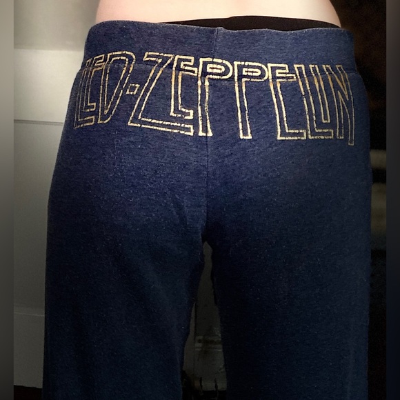 PINK VS LE Led Zeppelin Graphic Navy&Gold Cuffed Fleece Drawstring Sweatpants M - Picture 2 of 8